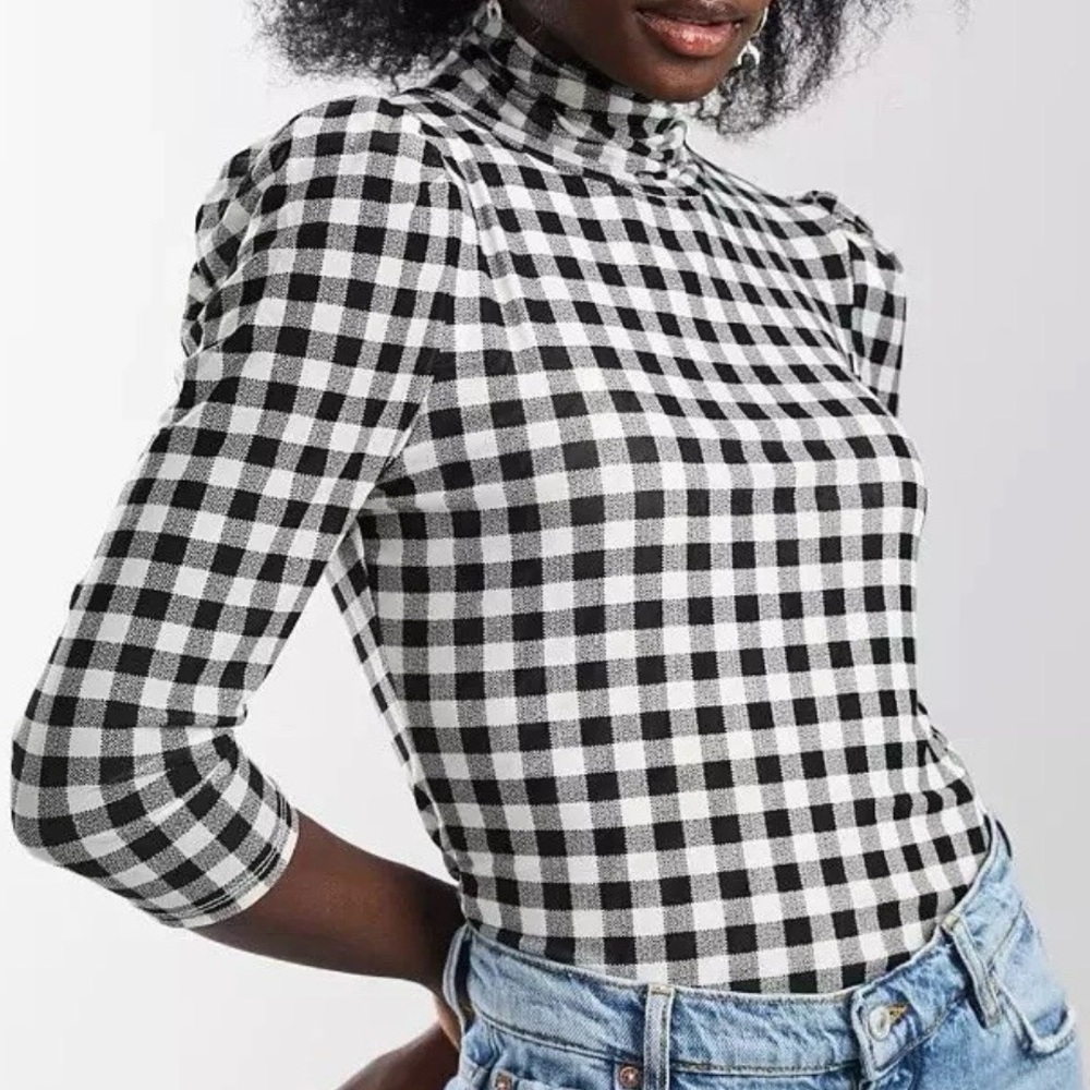 New Free People Sheet Black & White Turtleneck Blouse